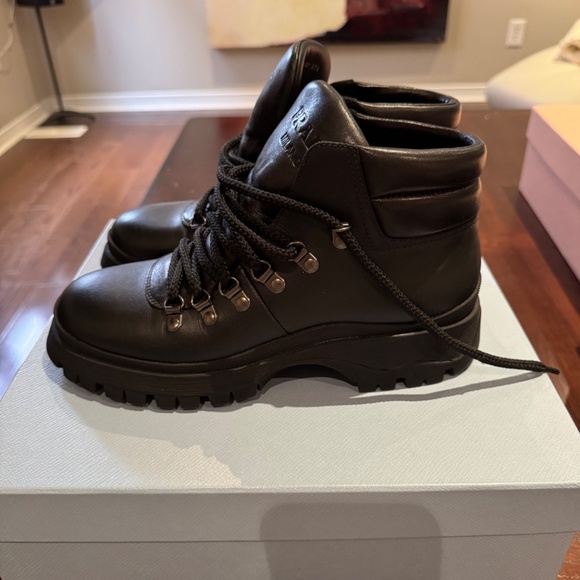 Prada Logo Embossed Lace-Up Boots - Picture 5 of 5